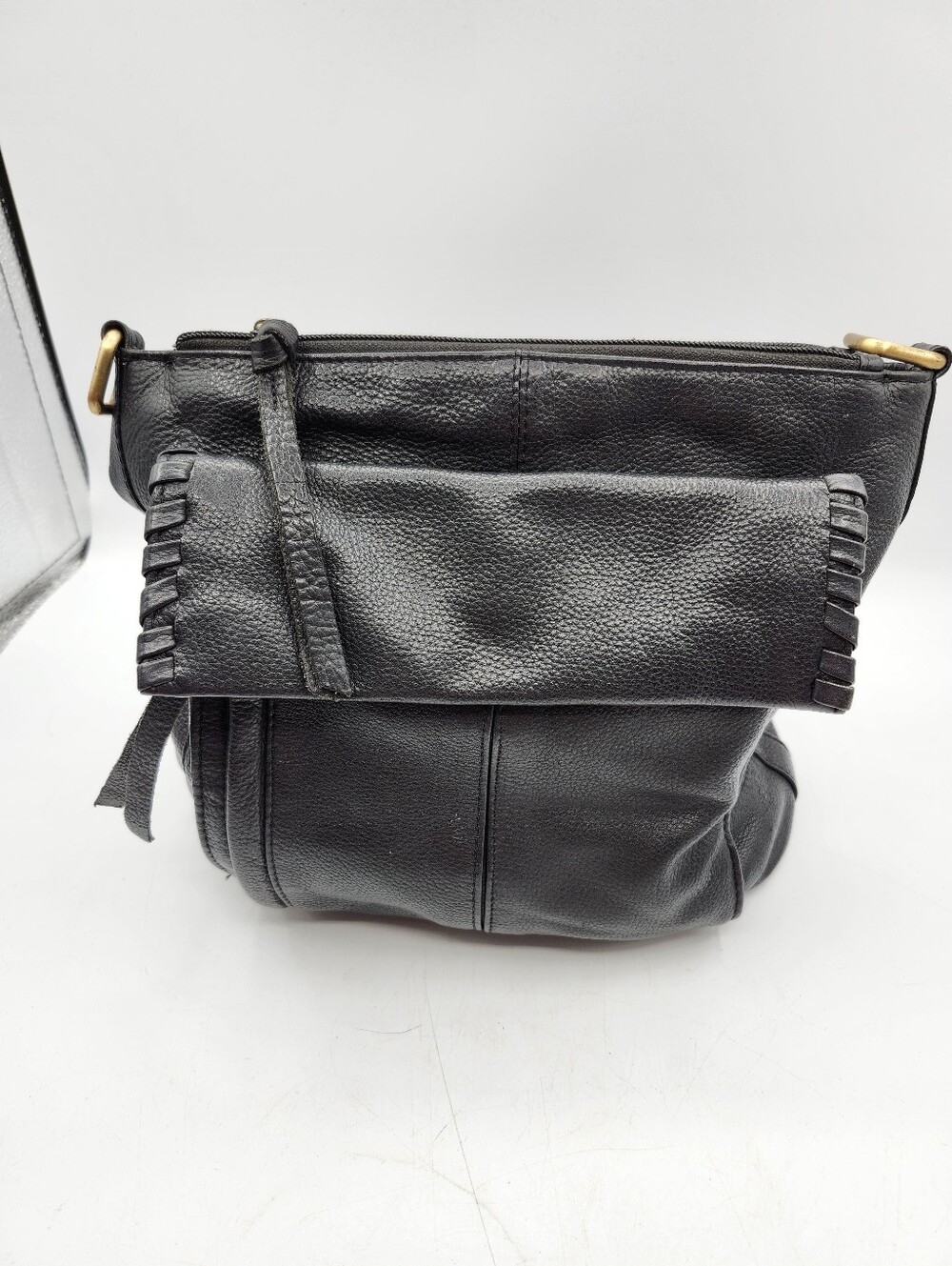 Great American Leatherworks Classic Black Leather Fold-Over Crossbody Bag
